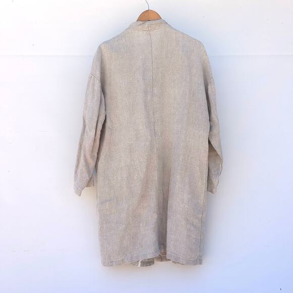 Filosofia Linen Coat Taupe XS Button Minimalist Sustainable Oversized Wabi-Sabi - Picture 3 of 10